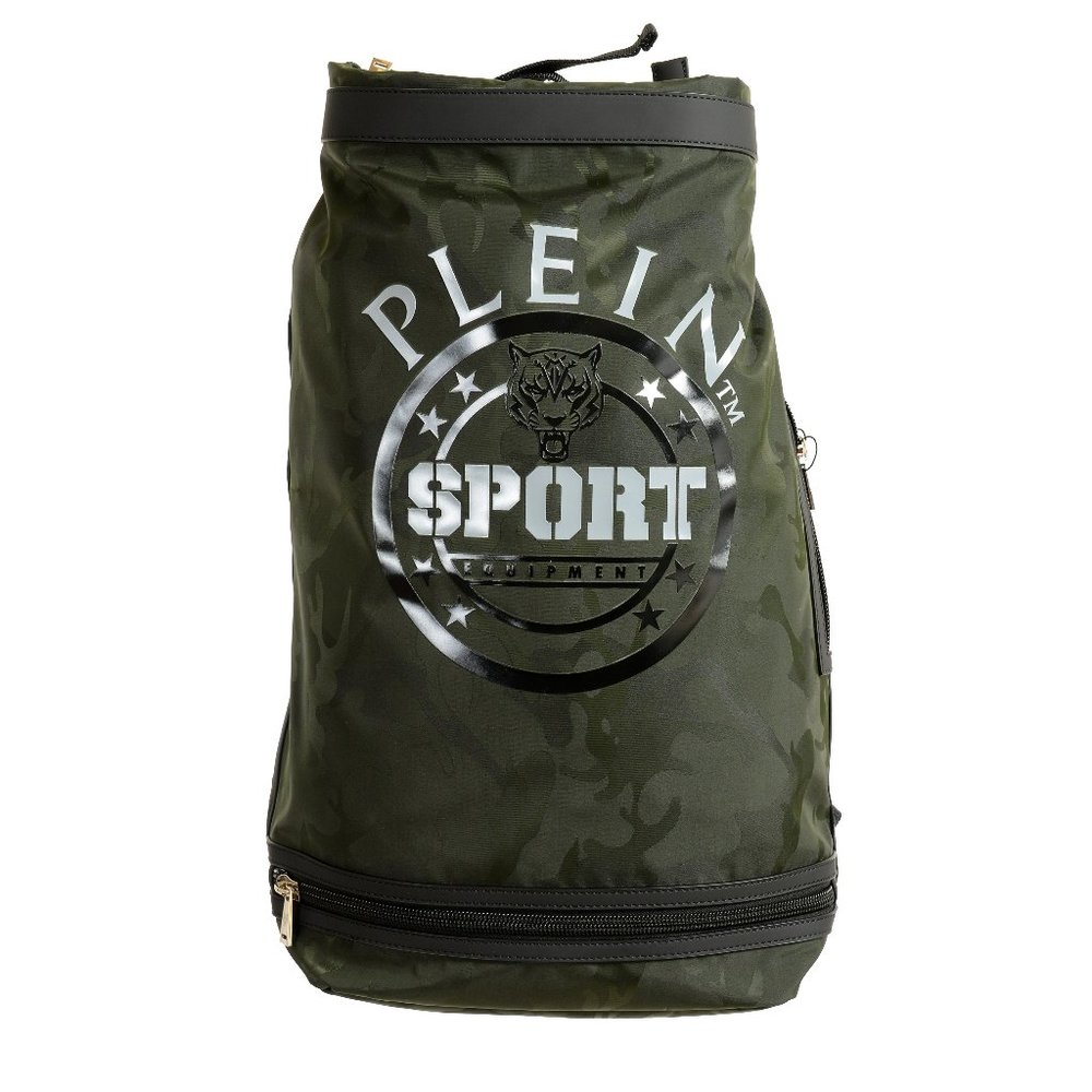 Plein Sport Unisex Green Military Print Large Backpack Bag
